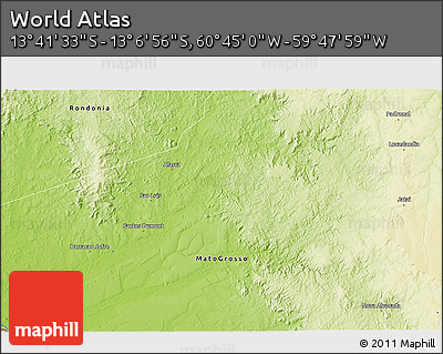 Physical 3D Map of the Area around 13° 24' 15" S, 60° 16' 29" W