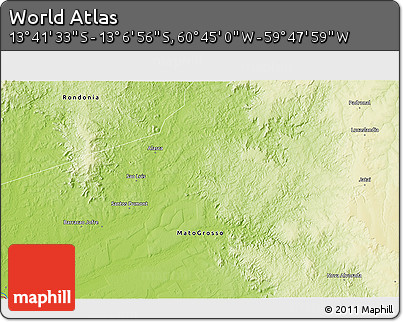 Physical 3D Map of the Area around 13° 24' 15" S, 60° 16' 29" W