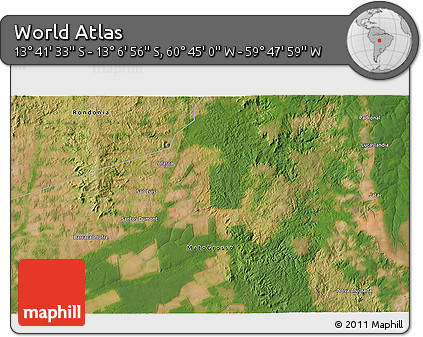 Satellite 3D Map of the Area around 13° 24' 15" S, 60° 16' 29" W