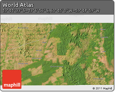 Satellite 3D Map of the Area around 13° 24' 15" S, 60° 16' 29" W