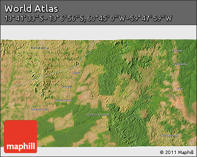 Satellite 3D Map of the Area around 13° 24' 15" S, 60° 16' 29" W
