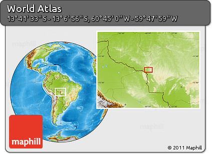 Physical Location Map of the Area around 13° 24' 15" S, 60° 16' 29" W