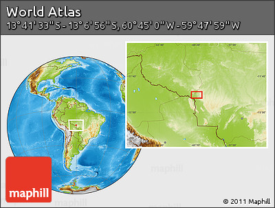 Physical Location Map of the Area around 13° 24' 15" S, 60° 16' 29" W
