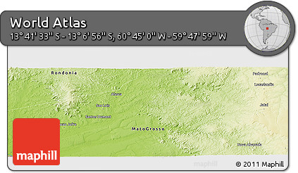 Physical Panoramic Map of the Area around 13° 24' 15" S, 60° 16' 29" W