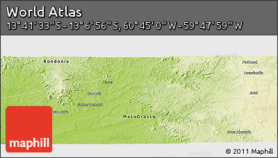 Physical Panoramic Map of the Area around 13° 24' 15" S, 60° 16' 29" W