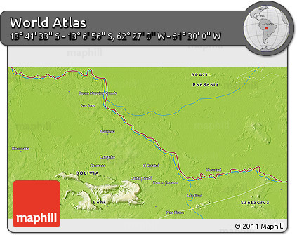 Physical 3D Map of the Area around 13° 24' 15" S, 61° 58' 30" W