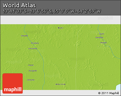Physical 3D Map of the Area around 13° 24' 15" S, 64° 31' 30" W