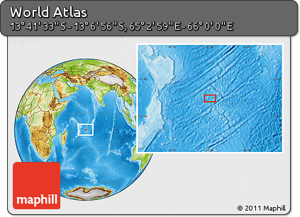 Physical Location Map of the Area around 13° 24' 15" S, 65° 31' 30" E