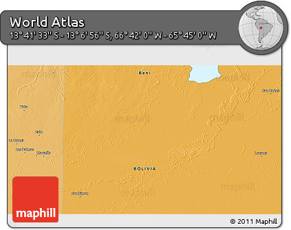 Political 3D Map of the Area around 13° 24' 15" S, 66° 13' 29" W