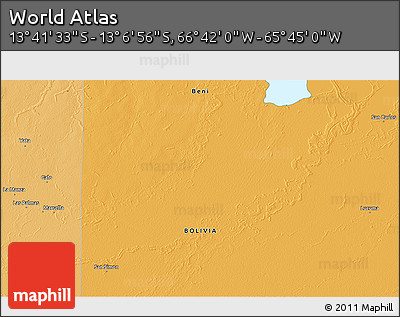 Political 3D Map of the Area around 13° 24' 15" S, 66° 13' 29" W