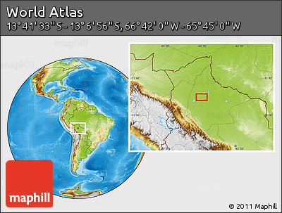 Physical Location Map of the Area around 13° 24' 15" S, 66° 13' 29" W