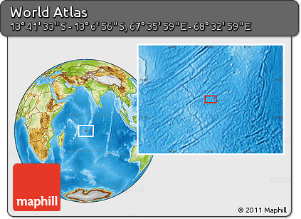 Physical Location Map of the Area around 13° 24' 15" S, 68° 4' 29" E
