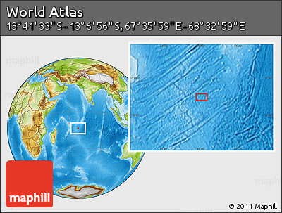 Physical Location Map of the Area around 13° 24' 15" S, 68° 4' 29" E