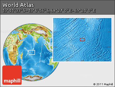 Physical Location Map of the Area around 13° 24' 15" S, 68° 55' 30" E