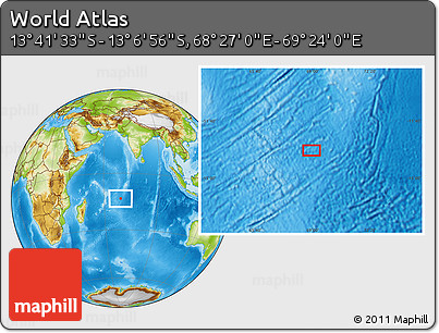 Physical Location Map of the Area around 13° 24' 15" S, 68° 55' 30" E