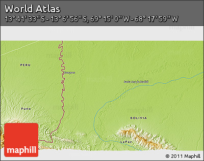 Physical 3D Map of the Area around 13° 24' 15" S, 68° 46' 30" W