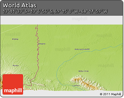 Physical 3D Map of the Area around 13° 24' 15" S, 68° 46' 30" W