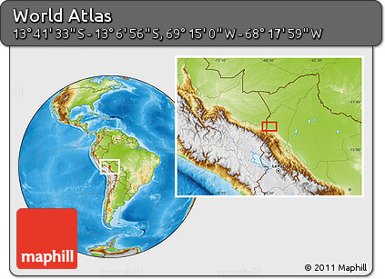 Physical Location Map of the Area around 13° 24' 15" S, 68° 46' 30" W