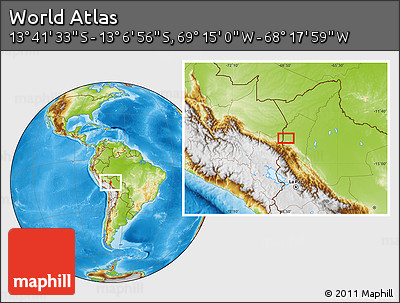 Physical Location Map of the Area around 13° 24' 15" S, 68° 46' 30" W