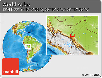 Physical Location Map of the Area around 13° 24' 15" S, 68° 46' 30" W