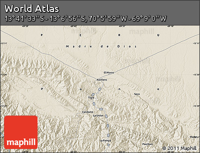 Shaded Relief Map of the Area around 13° 24' 15" S, 69° 37' 30" W