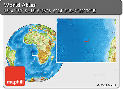 Physical Location Map of the Area around 13° 24' 15" S, 6° 52' 30" E