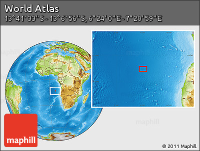 Physical Location Map of the Area around 13° 24' 15" S, 6° 52' 30" E