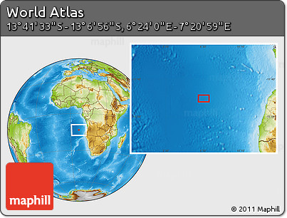 Physical Location Map of the Area around 13° 24' 15" S, 6° 52' 30" E