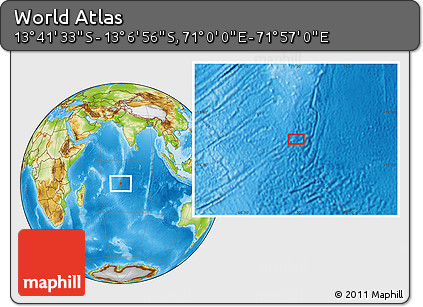 Physical Location Map of the Area around 13° 24' 15" S, 71° 28' 29" E