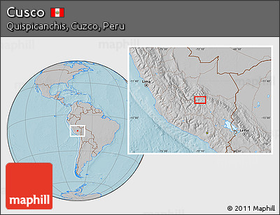 Gray Location Map of Cusco, hill shading