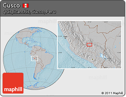Gray Location Map of Cusco, hill shading