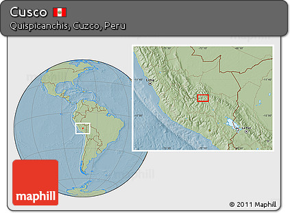 Savanna Style Location Map of Cusco, hill shading