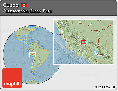 Savanna Style Location Map of Cusco, hill shading