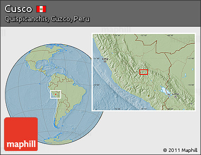 Savanna Style Location Map of Cusco, hill shading