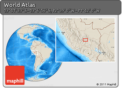 Shaded Relief Location Map of the Area around 13° 24' 15" S, 72° 10' 30" W