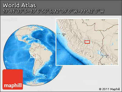 Shaded Relief Location Map of the Area around 13° 24' 15" S, 72° 10' 30" W