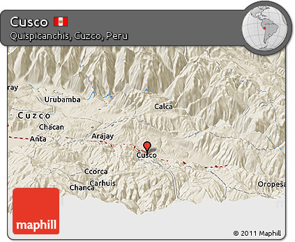 Shaded Relief Panoramic Map of Cusco