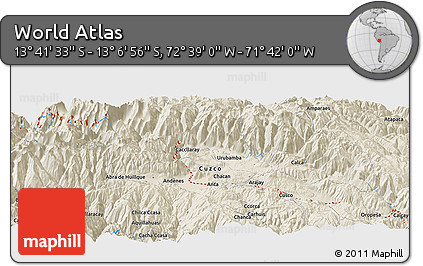 Shaded Relief Panoramic Map of the Area around 13° 24' 15" S, 72° 10' 30" W