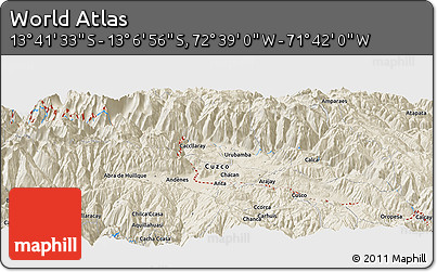 Shaded Relief Panoramic Map of the Area around 13° 24' 15" S, 72° 10' 30" W