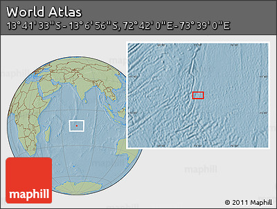 Savanna Style Location Map of the Area around 13° 24' 15" S, 73° 10' 30" E, hill shading
