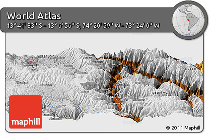 Physical Panoramic Map of the Area around 13° 24' 15" S, 73° 52' 30" W