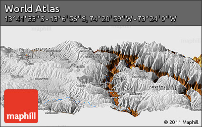Physical Panoramic Map of the Area around 13° 24' 15" S, 73° 52' 30" W