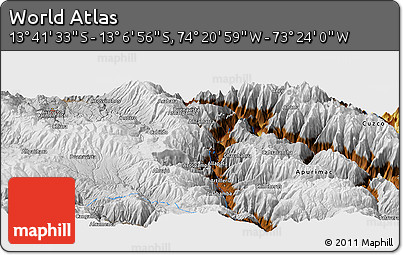 Physical Panoramic Map of the Area around 13° 24' 15" S, 73° 52' 30" W
