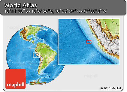 Physical Location Map of the Area around 13° 24' 15" S, 78° 7' 30" W
