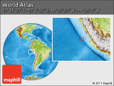 Physical Location Map of the Area around 13° 24' 15" S, 78° 7' 30" W