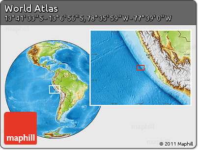 Physical Location Map of the Area around 13° 24' 15" S, 78° 7' 30" W