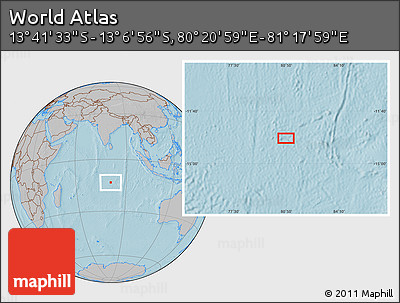 Gray Location Map of the Area around 13° 24' 15" S, 80° 49' 29" E, hill shading