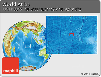 Physical Location Map of the Area around 13° 24' 15" S, 81° 40' 30" E