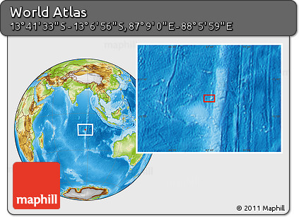 Physical Location Map of the Area around 13° 24' 15" S, 87° 37' 30" E