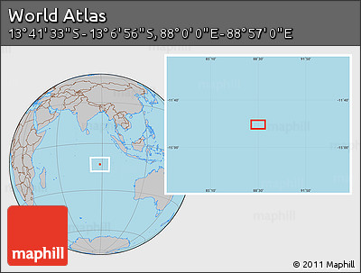 Gray Location Map of the Area around 13° 24' 15" S, 88° 28' 29" E